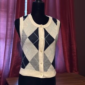 Urban Outfitters Argyle Button-Up Sweater Vest - Black, Gray, Cream
